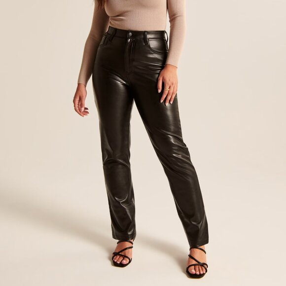 Abercrombie Curve Love Vegan Leather 90s Straight Pant Size 27 - Picture 1 of 5